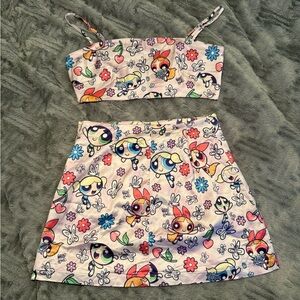 Powerpuff Girls Floral Two-Piece Crop Top & Skirt Set - Pastel Multi
